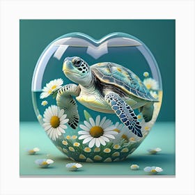 Where Worlds Collide Sea Turtle And Daisies 22 Canvas Print