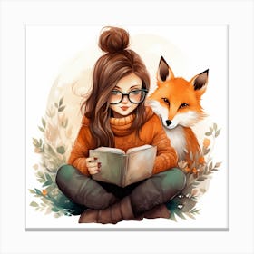 GirlWithFoxReadingBook Canvas Print