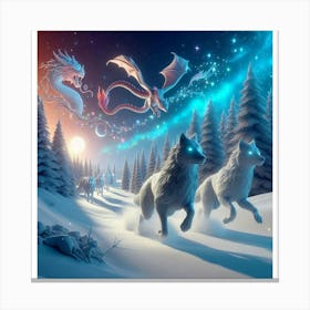 Snowy Wolf Pack Family 2 Canvas Print