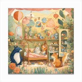 Foxes In The Room Canvas Print