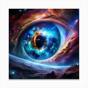 Alien Eye Iridescent Swirls Within Its Pupil Reflecting A Ufo Stars And Nebulae Scattered Across T Canvas Print