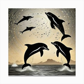 Jumping dolphins Canvas Print