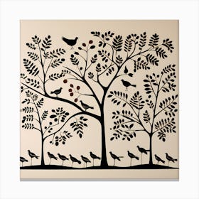Indian Warli Painting, Bird On a Branch, folk art, 152 Canvas Print