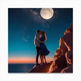 Couple Kissing In The Moonlight Canvas Print