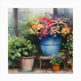 Watercolor Greenhouse Flowers 11 Canvas Print