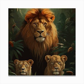 Lion Family In The Jungle Canvas Print
