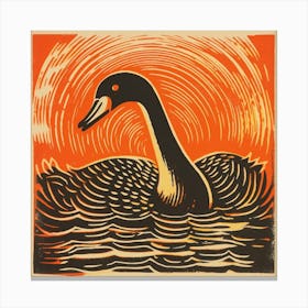 Retro Bird Lithograph Swan 1 Canvas Print