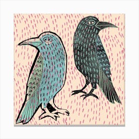 A Crow And His Reflection Square Canvas Print