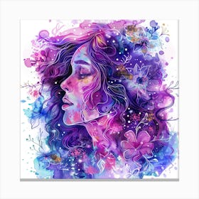 Watercolor Girl With Flowers Canvas Print