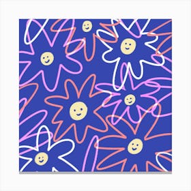 Smiley Flowers Square Canvas Print