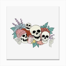 Skulls And Flowers Canvas Print