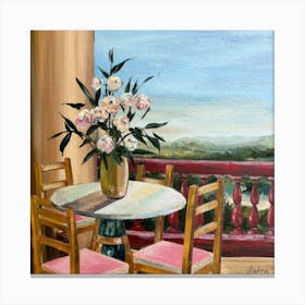 Balcony Table With Flowers Canvas Print