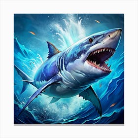 Great White Shark Leaping Out Of The Water Canvas Print