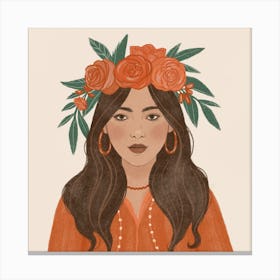 Illustration Of A Woman Wearing A Flower Crown Canvas Print