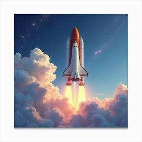 Space Shuttle In A Watercolor Tranquil Stellar Cloud 1 Canvas Print