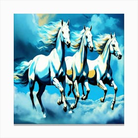 Three White Horses In The Sky Canvas Print