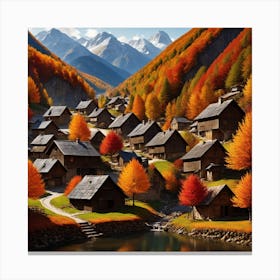 Autumn Village In The Mountains 4 Canvas Print