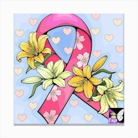 Pink Ribbon With Lilies Canvas Print