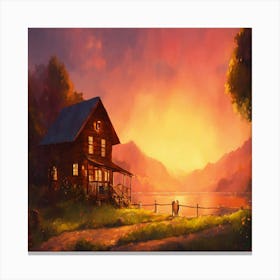 House At Sunset Canvas Print