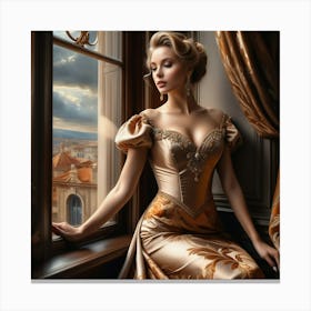 Beautiful Woman In Golden Dress 1 Canvas Print