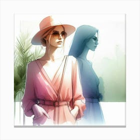 Two Women In Hats Canvas Print