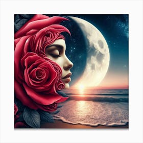 Moon And Roses 1 Canvas Print