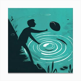 Man Throwing A Ball Into A Pond Canvas Print