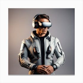 Futuristic Man Wearing Vr Glasses Canvas Print