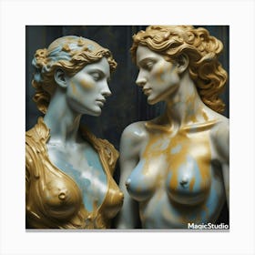 Two Women In Blue And Gold Canvas Print