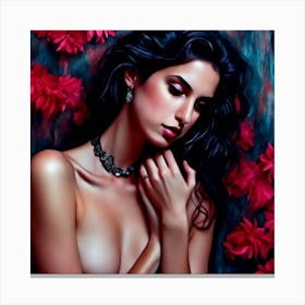 Nude Woman With Flowers Canvas Print