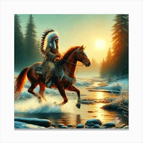 Native American Indian Crossing A Stream 4 Copy Canvas Print
