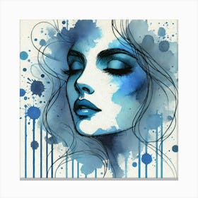 watercolour spalsh blue woman portrait Canvas Print