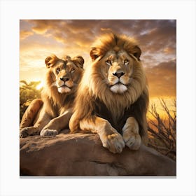 Lions At Sunset 1 Canvas Print