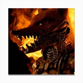 Realistic Fox robot in fire Canvas Print