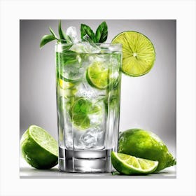 A tall glass of gin and tonic with a twist of lime Canvas Print