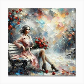 Woman Sitting On A Bench II. Canvas Print