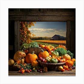 Abundant Autumn Harvest Fresh Seasonal Vegetables Cornucopia Overflowing Pumpkin Centerpiece Nat (4) Canvas Print