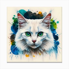 White Cat With Green Eyes Canvas Print