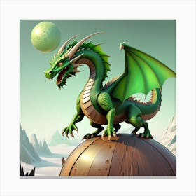 green woody dragon on round planet Canvas Print