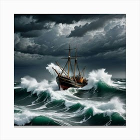 Nature’s Clash: Trawler and Seagulls in the Storm Canvas Print