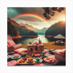 Picnic With Rainbow Canvas Print