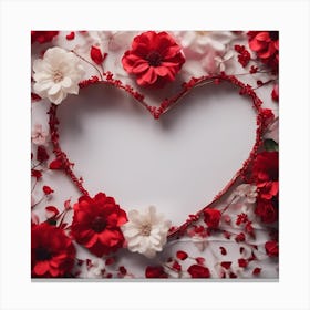 Heart Shaped Red And White Flowers Canvas Print
