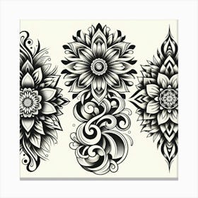 Black And White Floral Tattoos Canvas Print