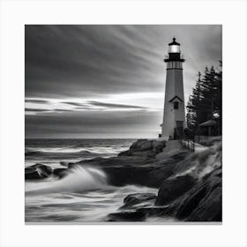 Black And White Lighthouse 10 Canvas Print