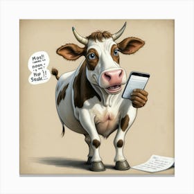 Cow With Cell Phone Canvas Print