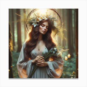 Beautiful Woman In The Forest Canvas Print