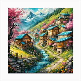 Village In The Mountains 5 Canvas Print