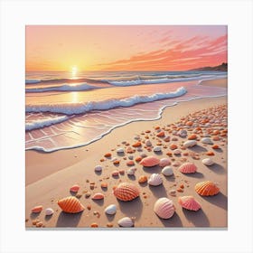 Sea Waves At Beach Ocean With Shells (1) Canvas Print