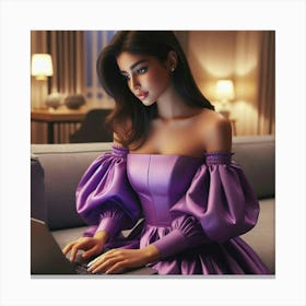 Beautiful Woman Using Laptop 20 Canvas Print