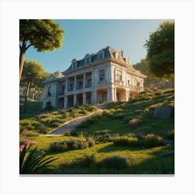 Default A Big Mansion Built On Top Of A Hill Surrounded With T 1 ١ Canvas Print